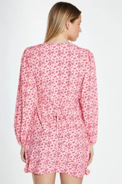 Glamorous Day Dresses|Wrap Dressses|Raspberry Ditsy V-Neck Wrap Mini Dress -