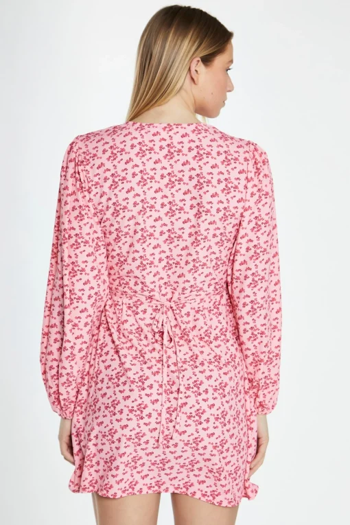 Glamorous Day Dresses|Wrap Dressses|Raspberry Ditsy V-Neck Wrap Mini Dress -