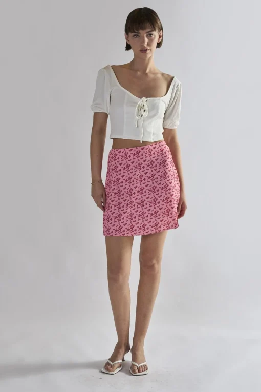 Glamorous Mini Skirts|Raspberry-Ditsy A-Line Mini-Skirts -