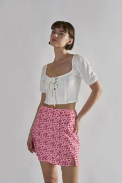 Glamorous Mini Skirts|Raspberry-Ditsy A-Line Mini-Skirts -
