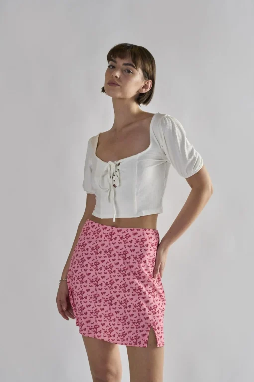 Glamorous Mini Skirts|Raspberry-Ditsy A-Line Mini-Skirts -