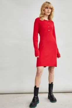 Glamorous Day Dresses|Midi & Midaxi Dresses|Red Burgundy Long Sleeve Button Up Midi Dress -