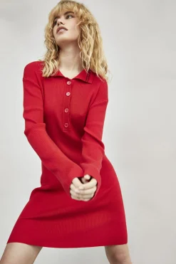 Glamorous Day Dresses|Midi & Midaxi Dresses|Red Burgundy Long Sleeve Button Up Midi Dress -