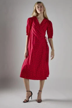 Glamorous Midi & Midaxi Dresses|Midi & Midaxi Dresses|Red Ditsy V-Neck Wrap Midi-Dress -
