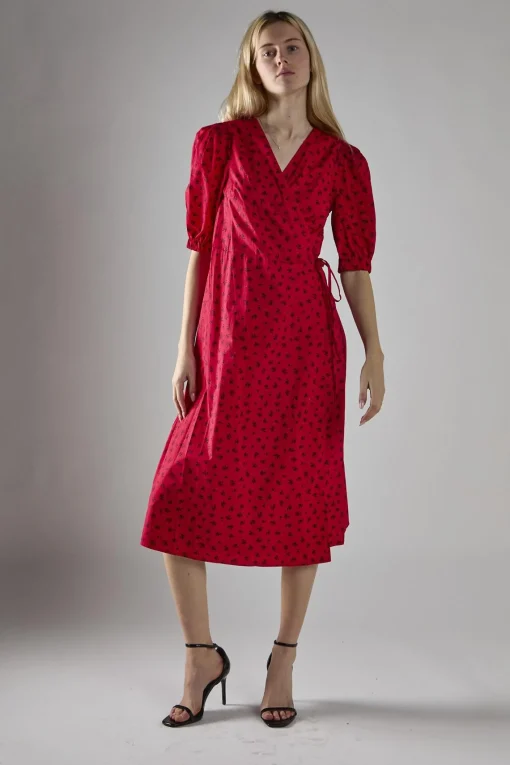 Glamorous Midi & Midaxi Dresses|Midi & Midaxi Dresses|Red Ditsy V-Neck Wrap Midi-Dress -