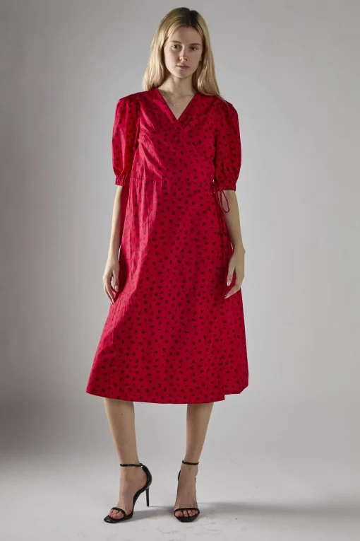 Glamorous Midi & Midaxi Dresses|Midi & Midaxi Dresses|Red Ditsy V-Neck Wrap Midi-Dress -