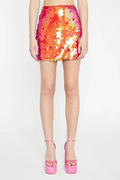 Glamorous Going Out Skirts|Go To Partywear|Red Large-Sequin Mini-Skirt -