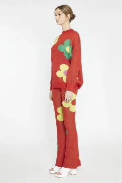 Glamorous Jumpers|Red Multi Glitter Floral Oversized-Jumper -