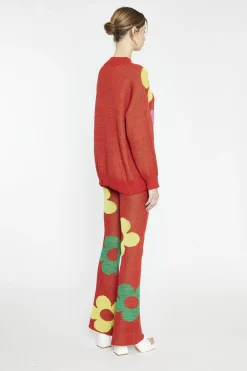 Glamorous Jumpers|Red Multi Glitter Floral Oversized-Jumper -