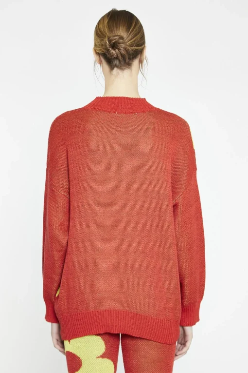 Glamorous Jumpers|Red Multi Glitter Floral Oversized-Jumper -