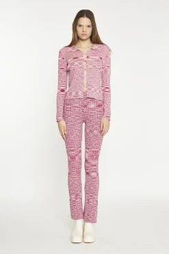 Glamorous Flares|Red Pink Space Dye Flared High-Waist-Trousers -