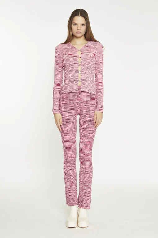 Glamorous Flares|Red Pink Space Dye Flared High-Waist-Trousers -