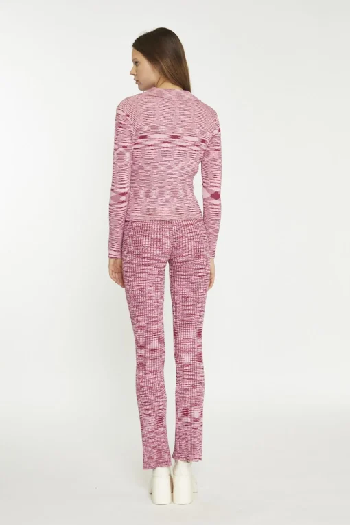 Glamorous Flares|Red Pink Space Dye Flared High-Waist-Trousers -