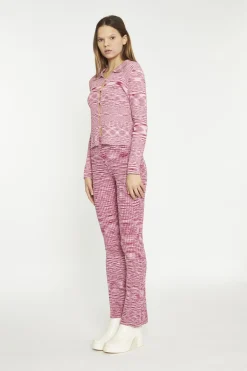 Glamorous Flares|Red Pink Space Dye Flared High-Waist-Trousers -