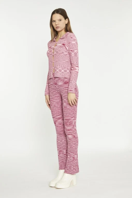 Glamorous Flares|Red Pink Space Dye Flared High-Waist-Trousers -