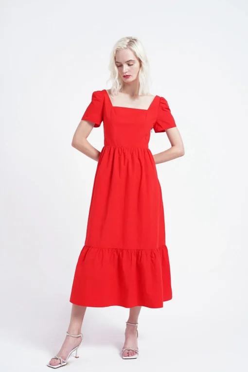 Glamorous Midi & Midaxi Dresses|Midi & Midaxi Dresses|Red Square-Neck Midaxi-Dress -