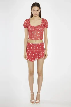Glamorous Crops, Corsets & Bodysuits|Red Vintage-Floral Milkmaid Crop-Top -