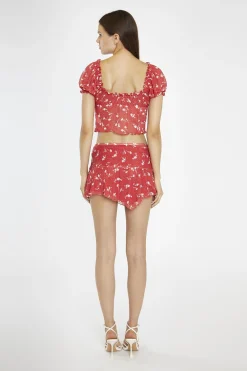 Glamorous Crops, Corsets & Bodysuits|Red Vintage-Floral Milkmaid Crop-Top -
