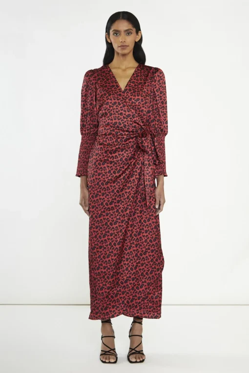 Glamorous Midi & Midaxi Dresses|Midi & Midaxi Dresses|Red-Black Animal Wrap Midi-Dress -