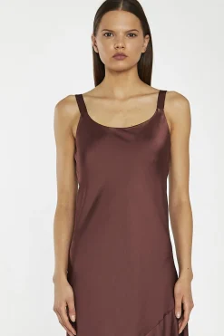 Glamorous Day Dresses|Party Dresses|Reddish-Brown Satin Bias-Cut Asymmetric-Dress -