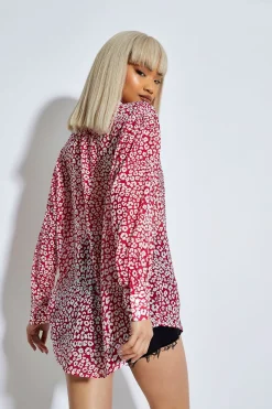 Glamorous Blouses & Shirts|Red-Leopard Chiffon Classic-Shirt -