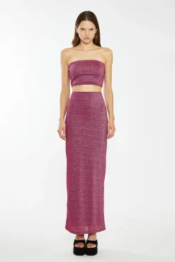 Glamorous Prom|Going Out Skirts|Red-Plum Glitter Straight Maxi-Skirt -