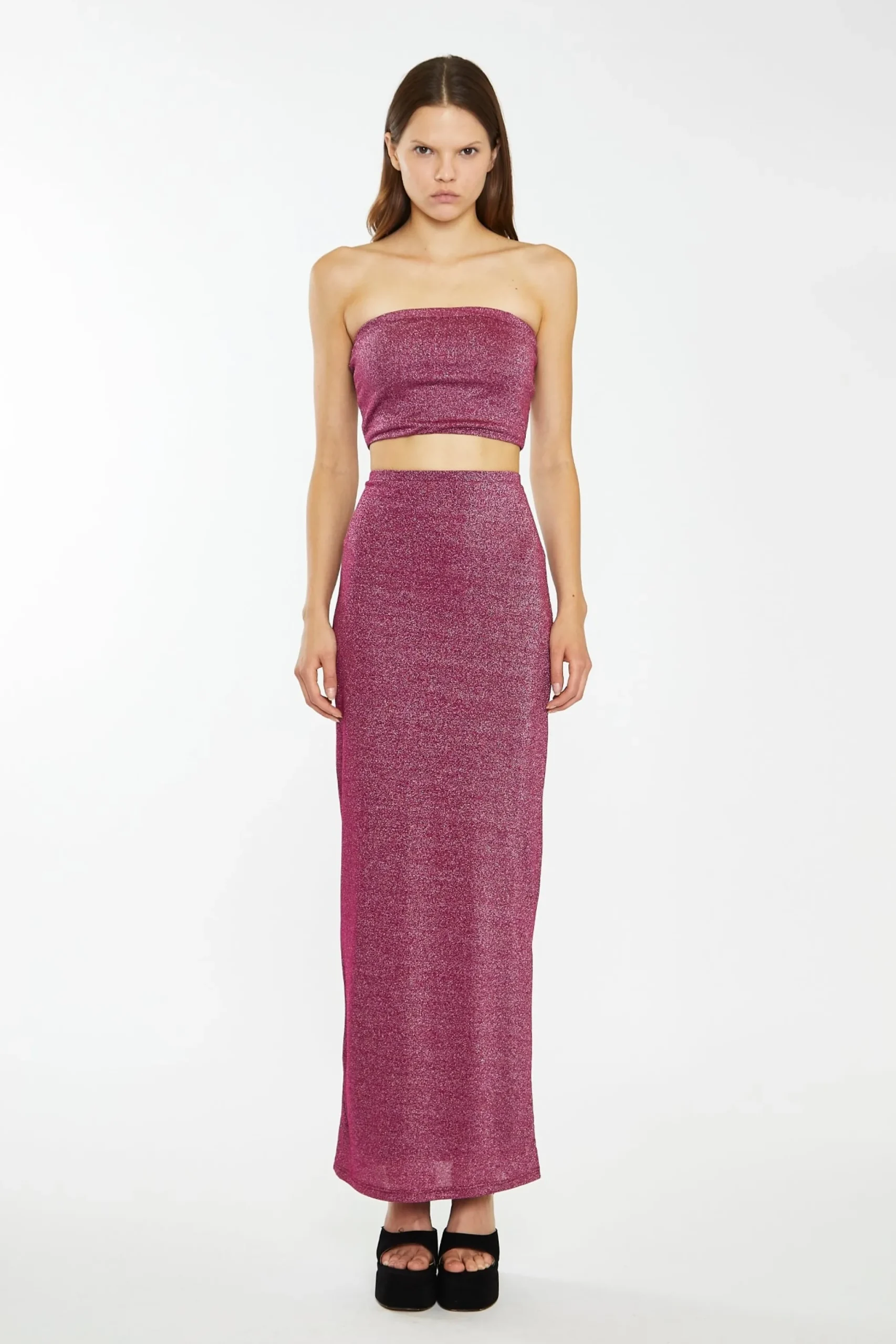 Glamorous Prom|Going Out Skirts|Red-Plum Glitter Straight Maxi-Skirt -