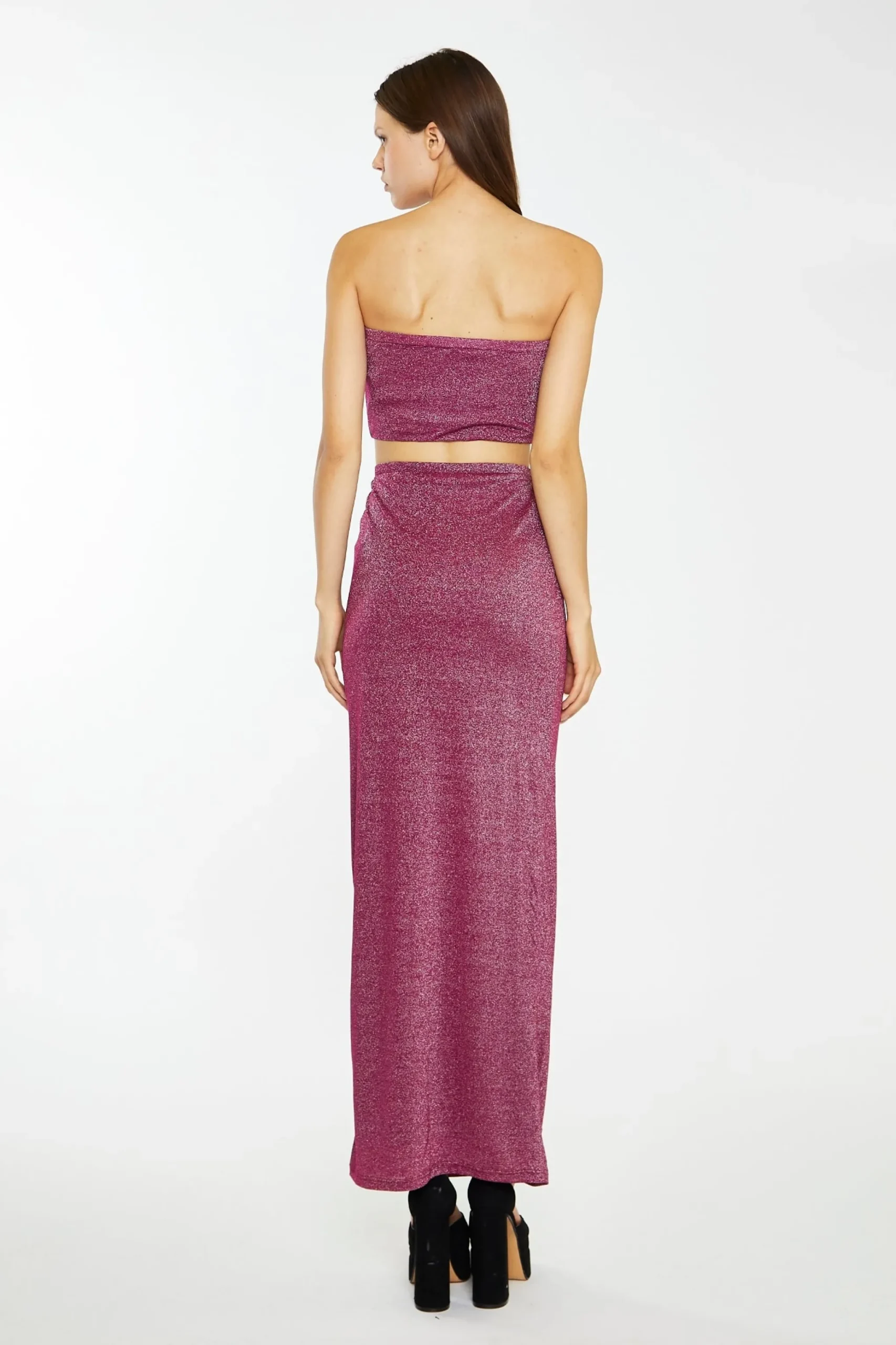 Glamorous Prom|Going Out Skirts|Red-Plum Glitter Straight Maxi-Skirt -