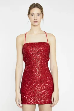 Glamorous Go To Partywear|Party Dresses|Red-Sequin Lace-Up Back Mini-Dress -