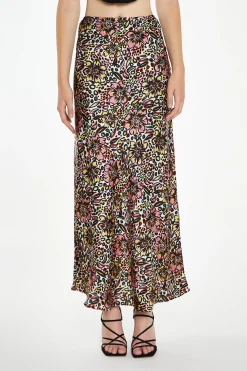 Glamorous Midi & Midaxi Skirts|Retro Abstract Floral Bias-Cut Midaxi Skirt -