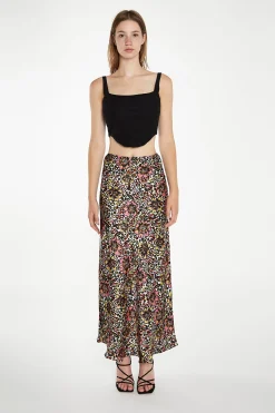 Glamorous Midi & Midaxi Skirts|Retro Abstract Floral Bias-Cut Midaxi Skirt -
