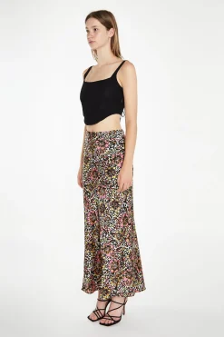 Glamorous Midi & Midaxi Skirts|Retro Abstract Floral Bias-Cut Midaxi Skirt -