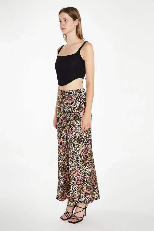 Glamorous Midi & Midaxi Skirts|Retro Abstract Floral Bias-Cut Midaxi Skirt -