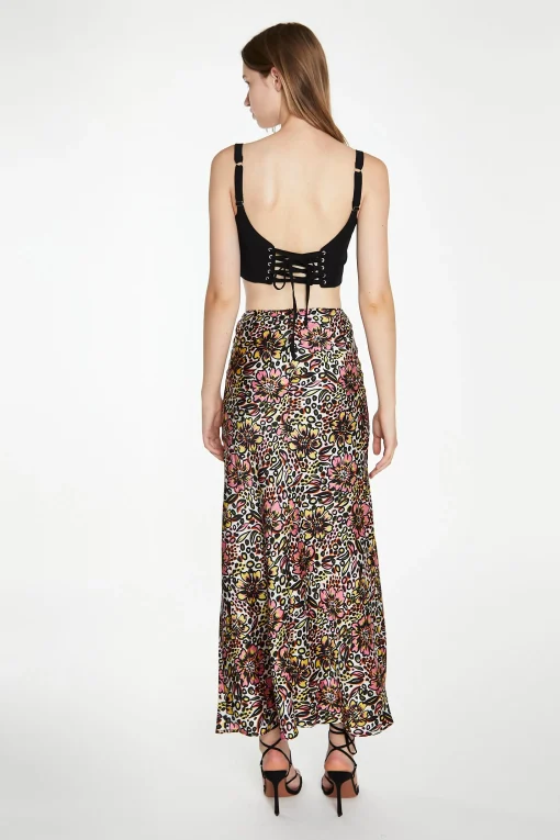 Glamorous Midi & Midaxi Skirts|Retro Abstract Floral Bias-Cut Midaxi Skirt -