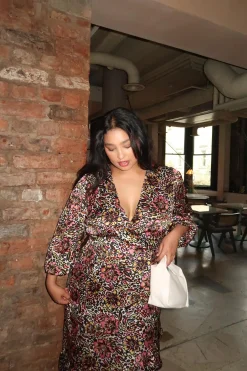 Glamorous Day Dresses|Glamorous Curve|Retro Abstract-Floral Fixed Wrap Midaxi-Dress -
