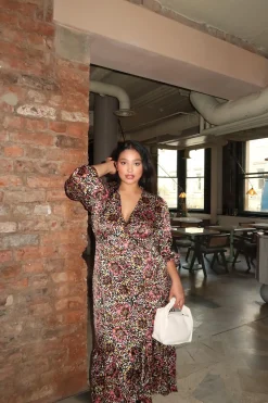 Glamorous Day Dresses|Glamorous Curve|Retro Abstract-Floral Fixed Wrap Midaxi-Dress -
