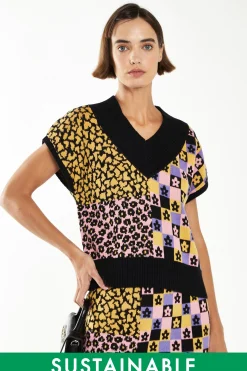 Glamorous Workwear|Glamorous Care: Our Sustainable Collection|Retro Black Intarsia Knit Tank Top -