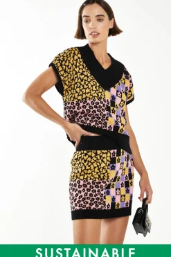 Glamorous Workwear|Go To Partywear|Retro Block Intarsia Knit Mini-Skirt -