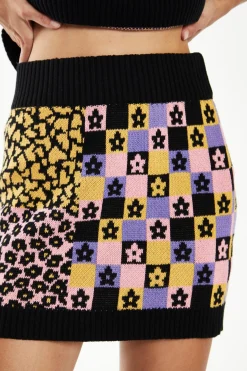 Glamorous Workwear|Go To Partywear|Retro Block Intarsia Knit Mini-Skirt -