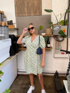 Glamorous Best Dressed Guest|Chic Escapes|Retro Daisy Wrap Short-Sleeve Mini-Dress -