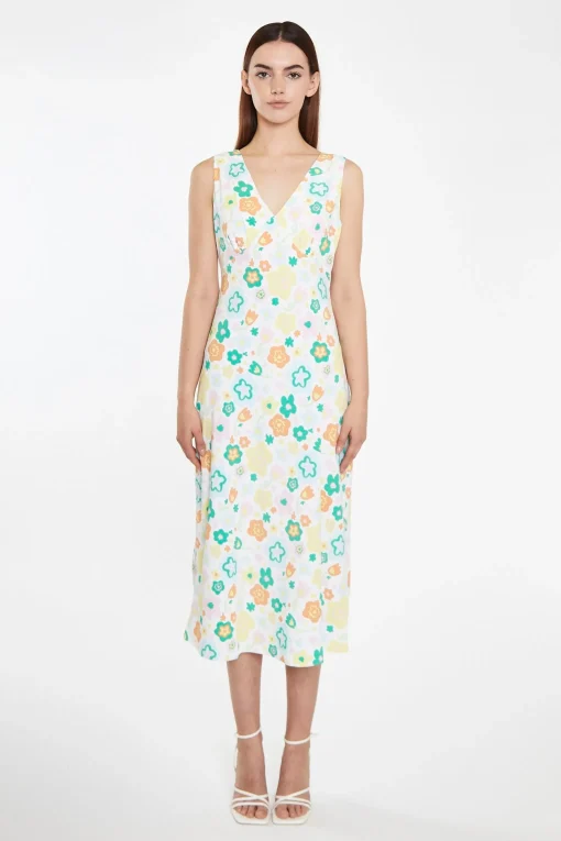 Glamorous Best Dressed Guest|Go To Partywear|Retro Spring-Floral V-Neck Bias-Cut Maxi-Dress -