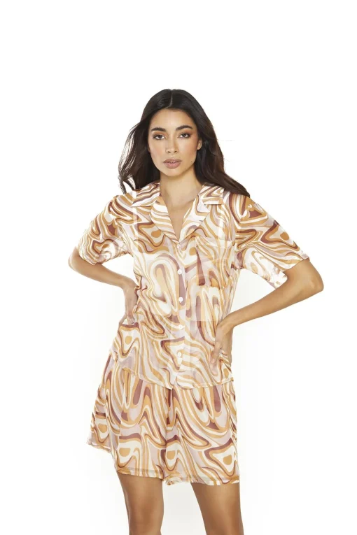 Glamorous Tops & T-shirts|Retro-Marble Sheer Short-Sleeve-Top -
