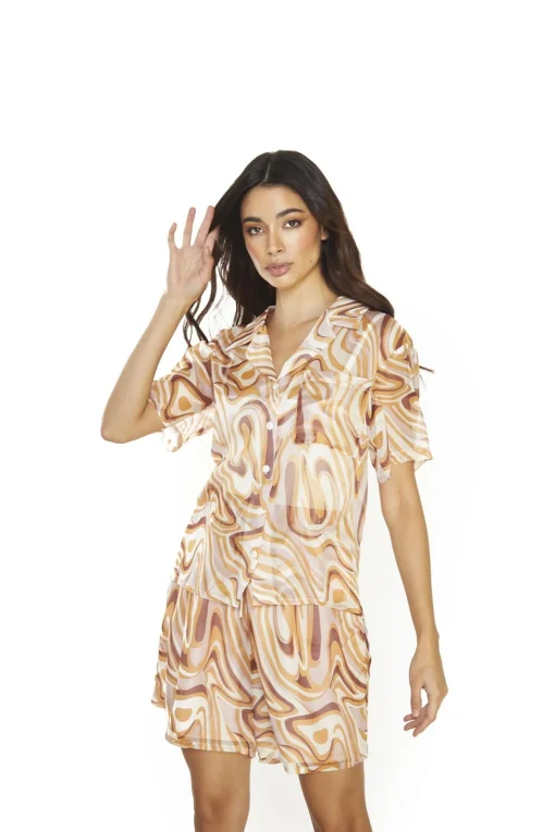Glamorous Tops & T-shirts|Retro-Marble Sheer Short-Sleeve-Top -