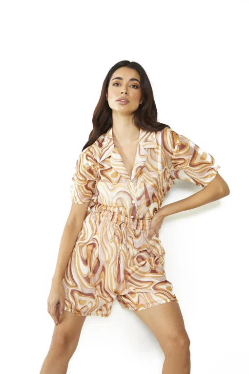 Glamorous Tops & T-shirts|Retro-Marble Sheer Short-Sleeve-Top -