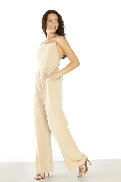 Glamorous Jumpsuits|Rich-Sand Tie-Back Wide-leg-Jumpsuit -