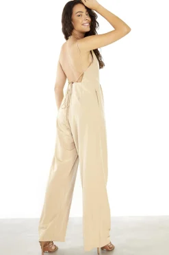 Glamorous Jumpsuits|Rich-Sand Tie-Back Wide-leg-Jumpsuit -