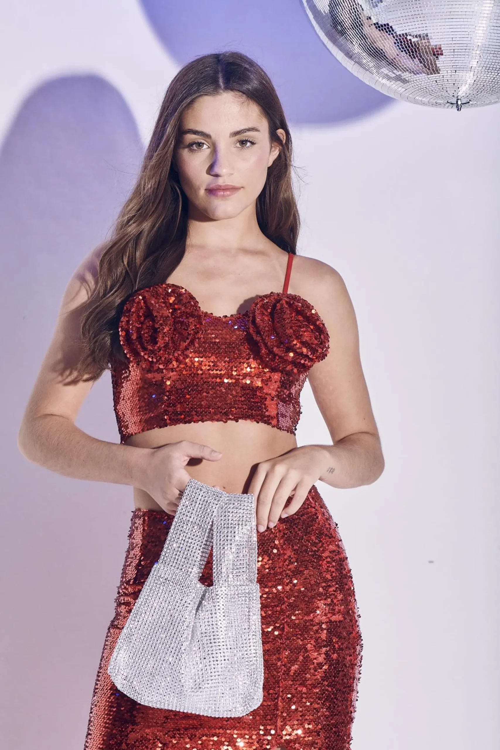 Glamorous Tops|Co-ords|Rosa Co-ord Corsage Bust Crop Top - Deep Red -