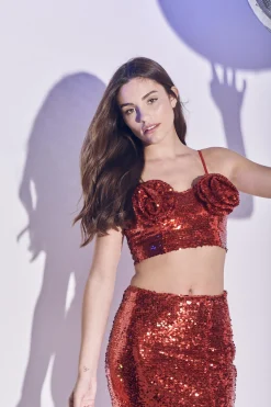 Glamorous Tops|Co-ords|Rosa Co-ord Corsage Bust Crop Top - Deep Red -