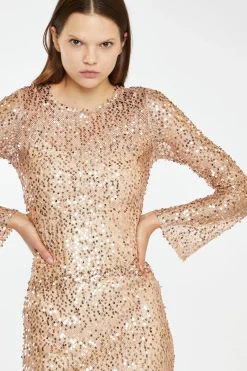 Glamorous Best Dressed Guest|Go To Partywear|Rose-Gold Sequin Mesh Mini-Dress -