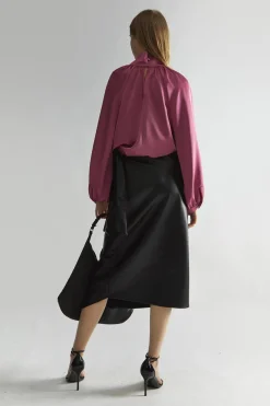 Glamorous Blouses & Shirts|Rose-Pink Satin Twist-Collar Blouse -
